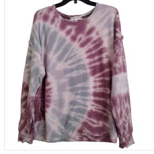 Knox Rose Multicolor Tie-Dye Ruffle Long Sleeve Sweatshirt Size Large